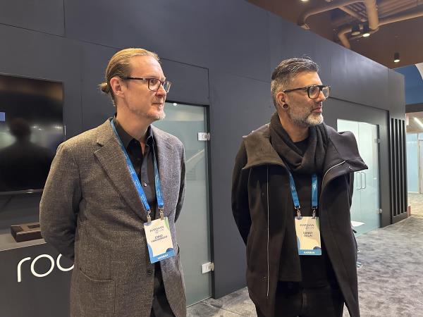 Enno Vandermeer (L) and Danny Dulai, co-founders of U.S. music management and streaming platform Roon, attend a press event during CES 2024 in Las Vegas on Jan. 9, 2024. (Yonhap)
