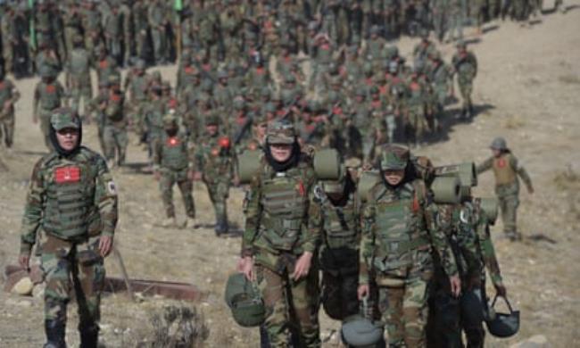 Female Afghan soldiers on a military exercise on the outskirts of Kabul in 2017.