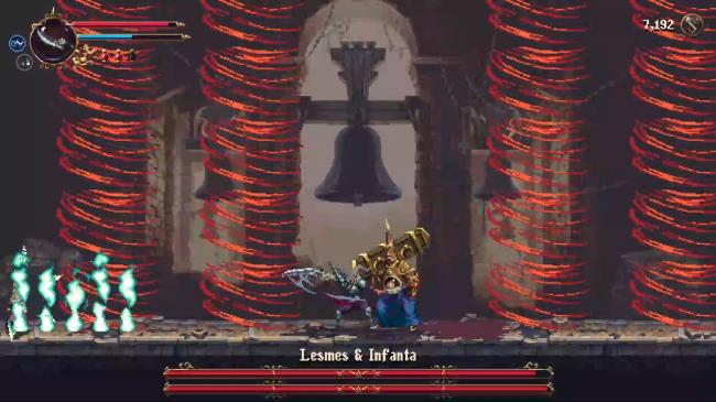 The Penitent One attacking the Sleeping Infanta before it exits its chamber in Blasphemous 2