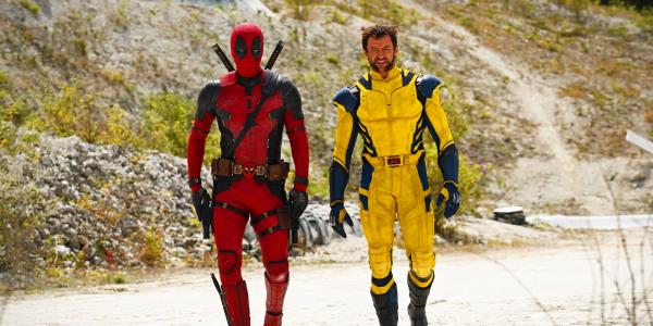 Deadpool and Wolverine walking through the wilderness in Deadpool 3