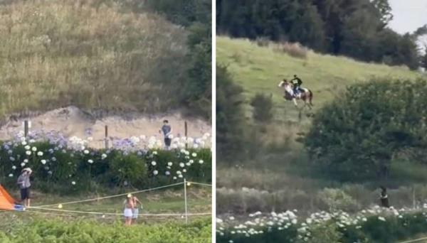 视频显示，一名年轻男子在节奏和藤蔓音乐节上被骑马的保安追捕