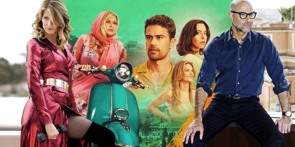 Split Image of Laura Dern, Stanley Tucci, and White Lotus 2 poster