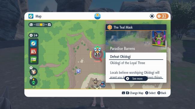 Okidogi's location on the Kitakami Map in Pokemon Scarlet & Violet: The Teal Mask.