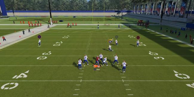 Josh Allen placement passing practice showing the timer underneath receiver