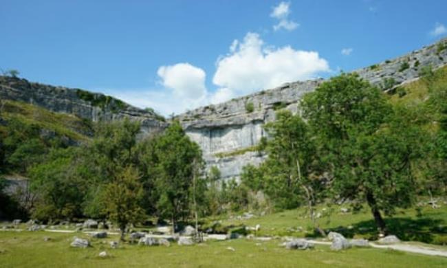A view of the area used by peregrine falcons to nest at Malham Cove