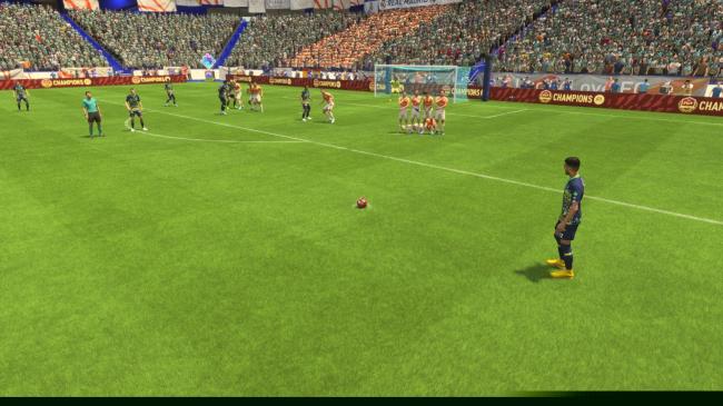 Riyadh Mahrez prepares to use his left foot to shoot from the right side in FIFA 23.