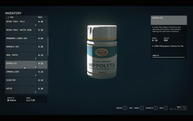 Hippolyta Stimulant in the inventory in Starfield