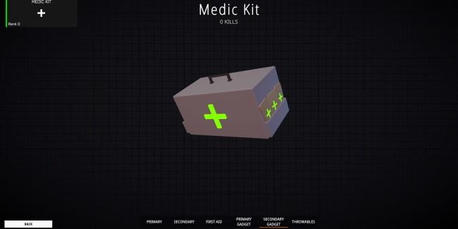 A picture of a Medic Kit that looks like a grey box with a green plus sign
