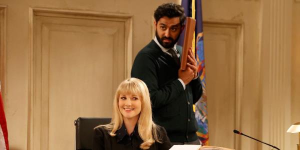 Melissa Rauch and Kapil Talwalkar in Night Court