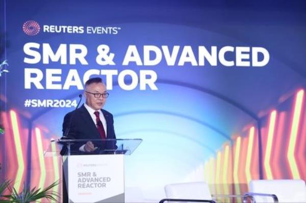 In this file photo released by the state-run Korea Hydro & Nuclear Power on May 2, 2024, CEO Whang Joo-ho speaks during the SMR & Advanced Reactor held in Atlanta, the United States, which ran from May 1 to 2. (PHOTO NOT FOR SALE) (Yonhap)