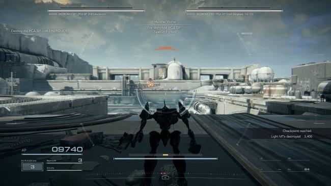 Player fighting Ekdromoi EP and Ekdromoi PG Armored Core 6