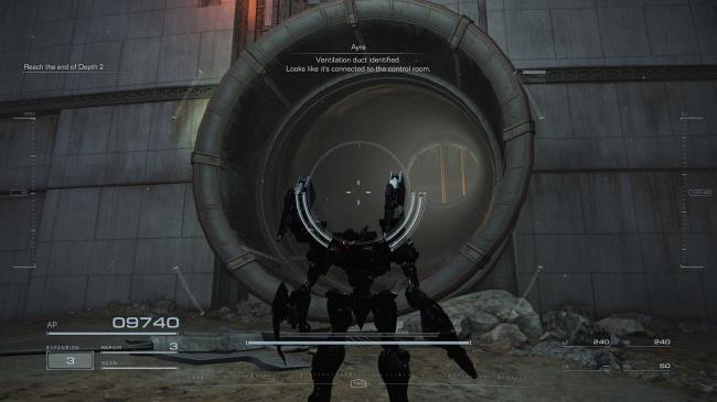 Player standing next to the sewer like entrance Armored Core 6