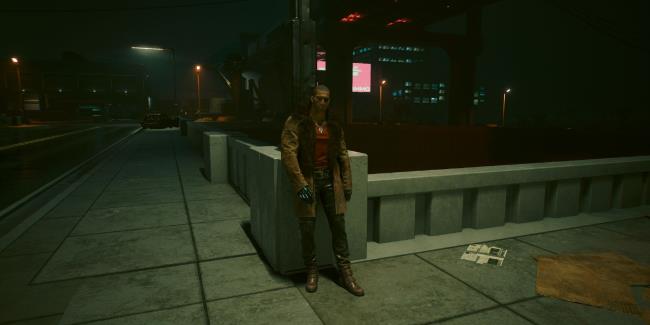 River Ward waiting near a bridge in Cyberpunk 2077.