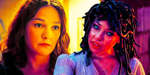 Virginia Kull as Sally Jackson and Jessica Parker Kennedy as Medusa in Percy Jackson & the Olympians