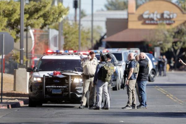 Law enforcement officers gather near Greenspun Hall on the University of Nevada, Las Vegas, campus after reports of an active shooter, Wednesday, Dec. 6, 2023, in Las Vegas. Picture: Steve Marcus/Las Vegas Sun via AP Law enforcement officers gather near Greenspun Hall on the University of Nevada, Las Vegas, campus after reports of an active shooter, Wednesday, Dec. 6, 2023, in Las Vegas. Picture: Steve Marcus/Las Vegas Sun via AP