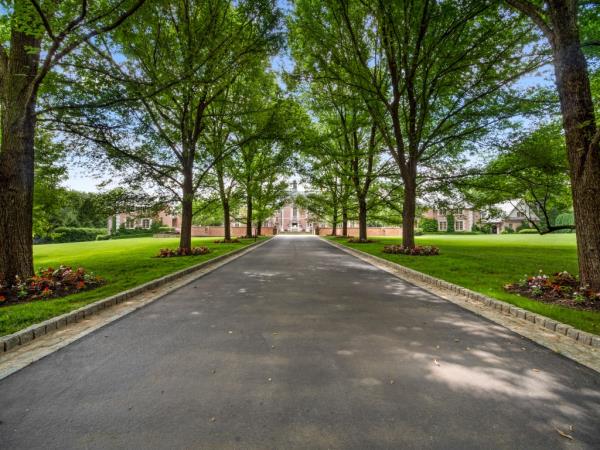 The tree-lined driveway leading to the mansion.